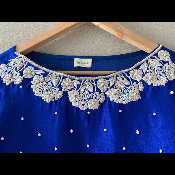 Custom made cobalt blue 3 piece raw silk sharara - Picture 5 of 5